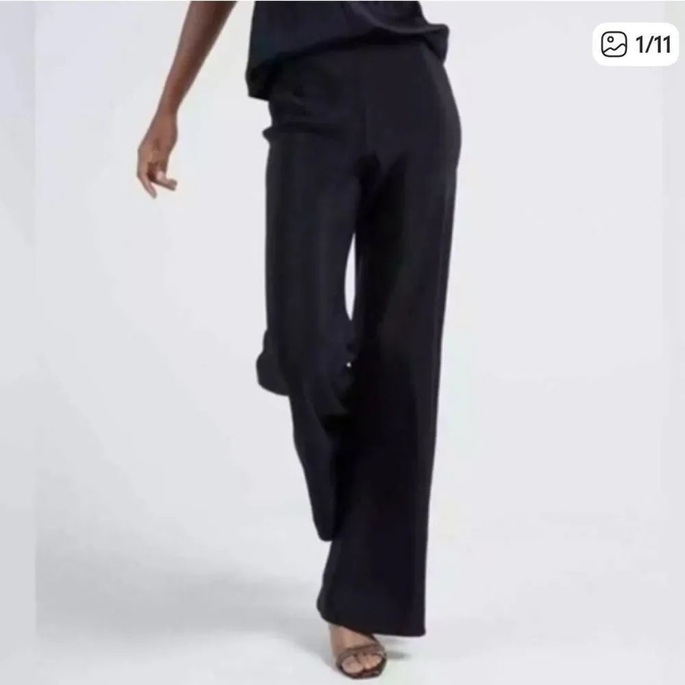 Jason Wu Satin High Waisted Wide Leg Trouser Pants Black Womens 6 NEW